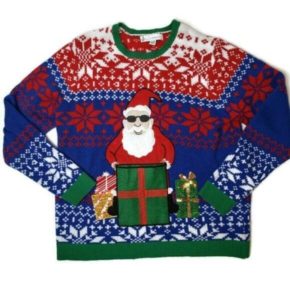 Santa Claus Ugly Christmas Sweater XL By Jolly Sweaters with pocket for drink - Picture 1 of 6
